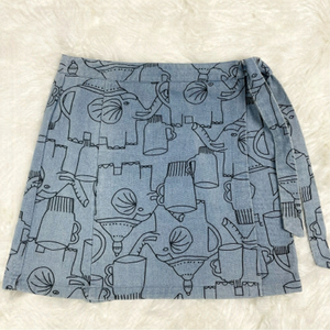 ANTHROPOLOGIE Lea & Viola Denim Wrap Skirt with Elephant Print Size Medium
